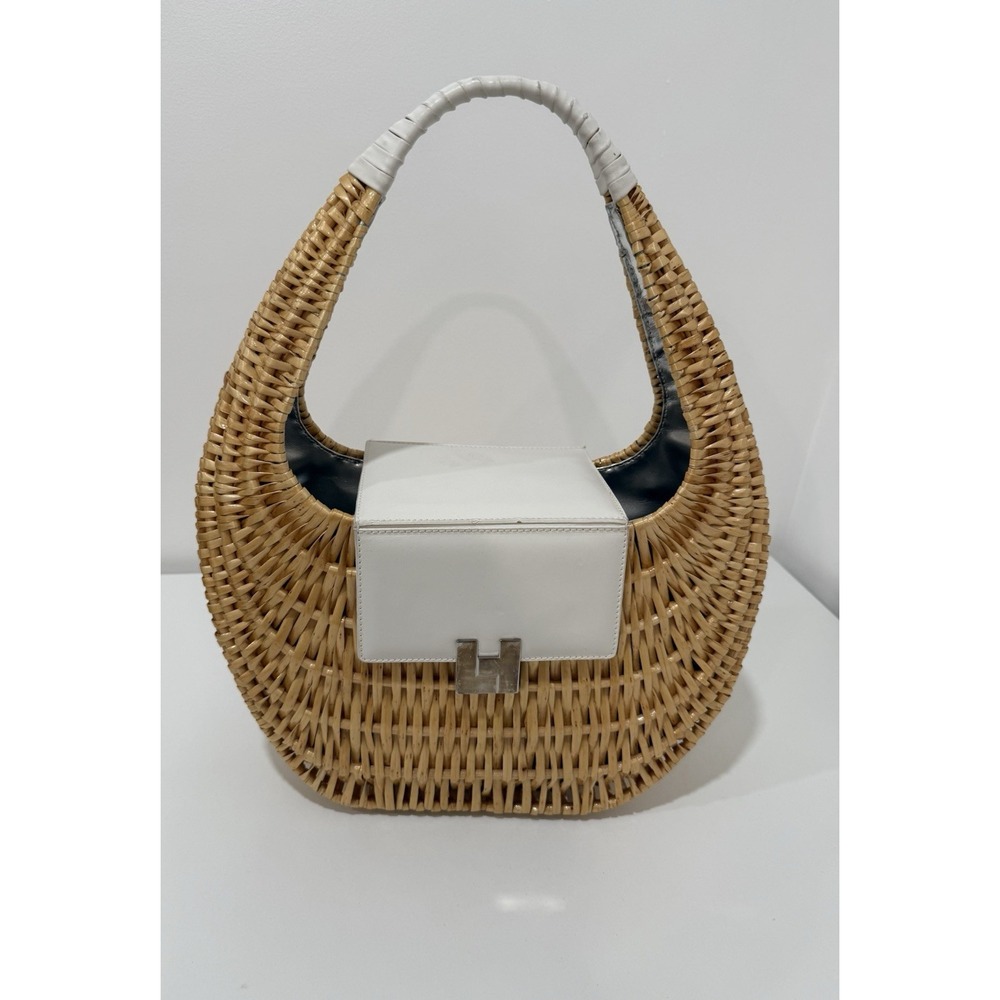 LAMBERTSON TRUEX Leather Trimmed Woven Wicker Bag